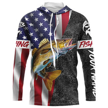 Load image into Gallery viewer, Personalized Walleye Fishing Jerseys, Custom American flag Walleye Long sleeve, Long Sleeve Hooded NQS4925
