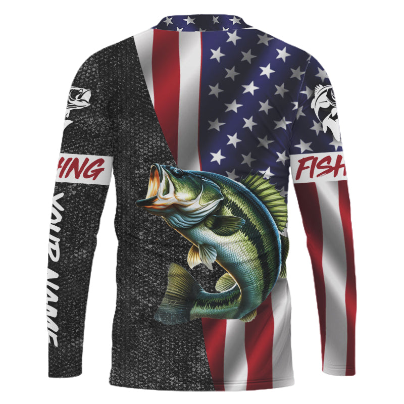 Personalized Bass Fishing Jerseys, Custom American flag Bass fishing Long sleeve, Long Sleeve Hooded NQS4926