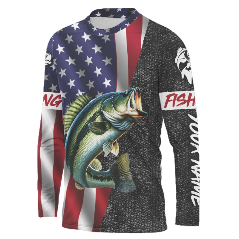 Personalized Bass Fishing Jerseys, Custom American flag Bass fishing Long sleeve, Long Sleeve Hooded NQS4926