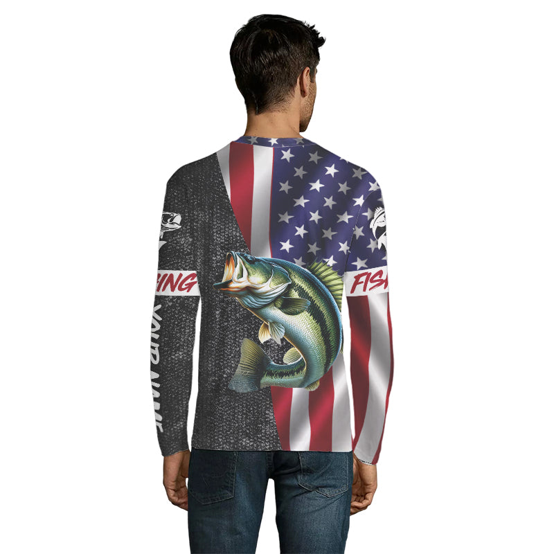 Personalized Bass Fishing Jerseys, Custom American flag Bass fishing Long sleeve, Long Sleeve Hooded NQS4926