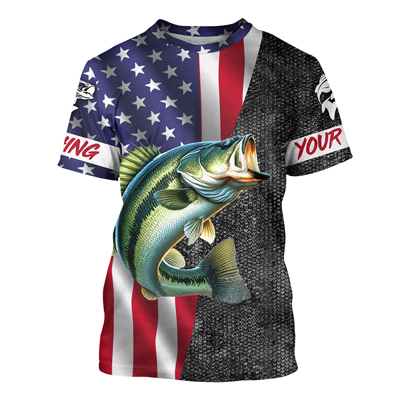 Personalized Bass Fishing Jerseys, Custom American flag Largemouth Bas ...