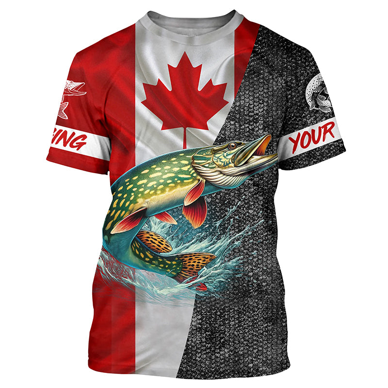 Personalized Northern pike Fishing Jerseys, Custom Canadian flag Pike fishing shirts | T-shirt NQS4927