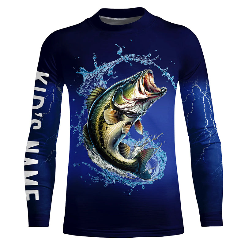 Largemouth Bass Fishing Blue lightning UV protection custom long sleeves fishing shirt for kid NPQ30