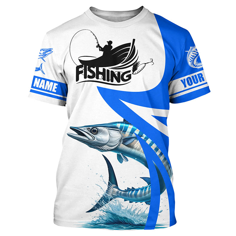 Wahoo fishing Custom sun protection Fishing T-shirt, Wahoo saltwater fishing jerseys | Blue NQS5460