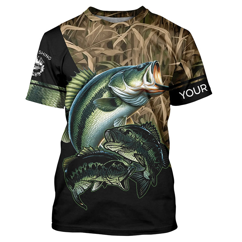 Bass fishing green scales camo Custom name bass fishing shirts jerseys | Tshirt - NPQ895