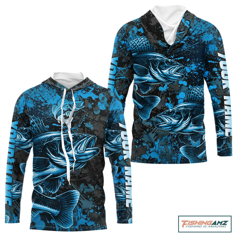 Blue Camo Walleye Fishing Long sleeve Shirts Custom Walleye performance fishing apparel NQS11061