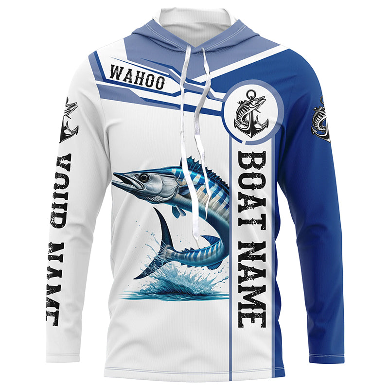 Wahoo Fishing Customize Name and boat name tournament UV protection long sleeves fishing shirt for men NPQ70