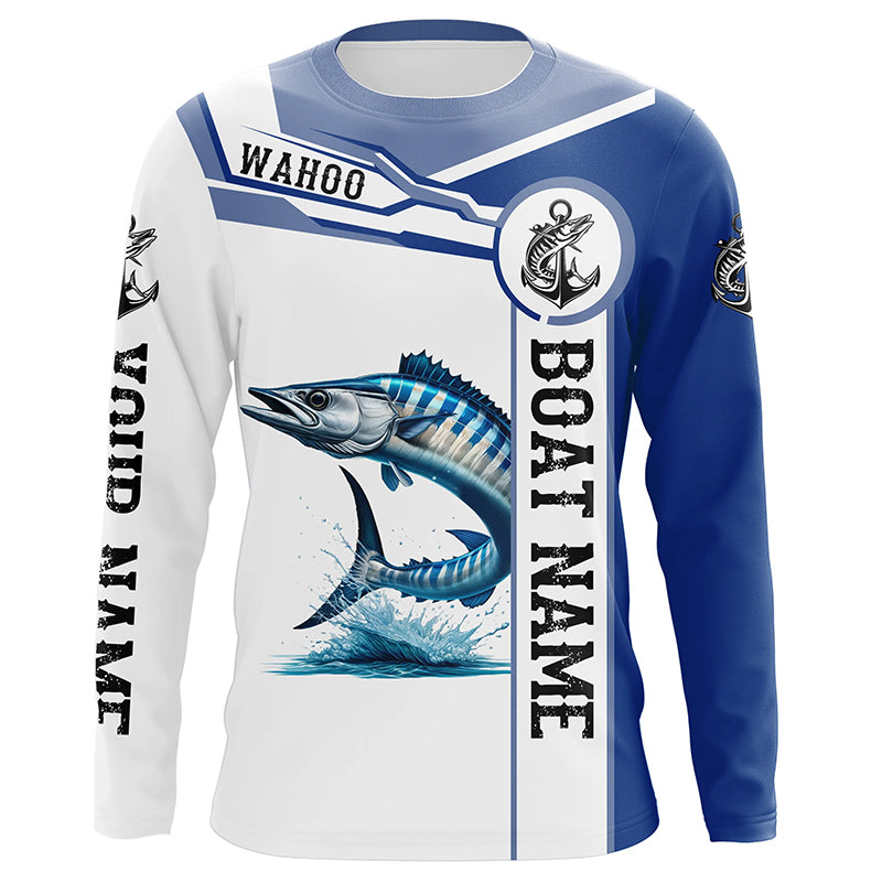 Wahoo Fishing Customize Name and boat name tournament UV protection long sleeves fishing shirt for men NPQ70