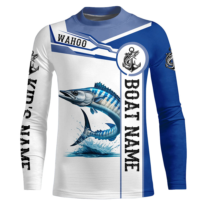 Wahoo Fishing Customize Name and boat name tournament UV protection long sleeves fishing shirt for kid NPQ70