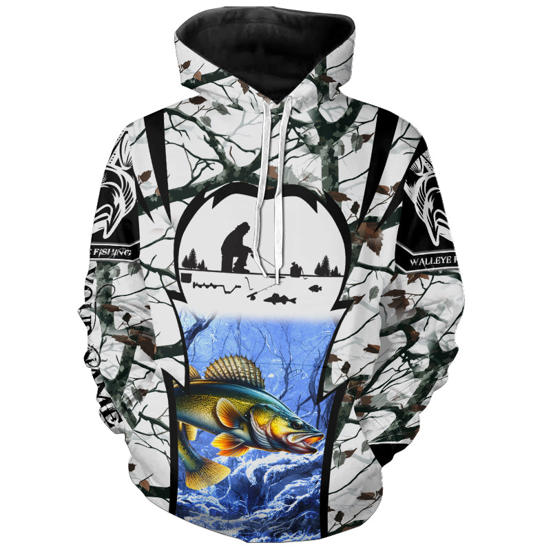 Ice fishing walleye winter camo fishing shirts Custom fishing hoodie, personalized fishing gifts NPQ246