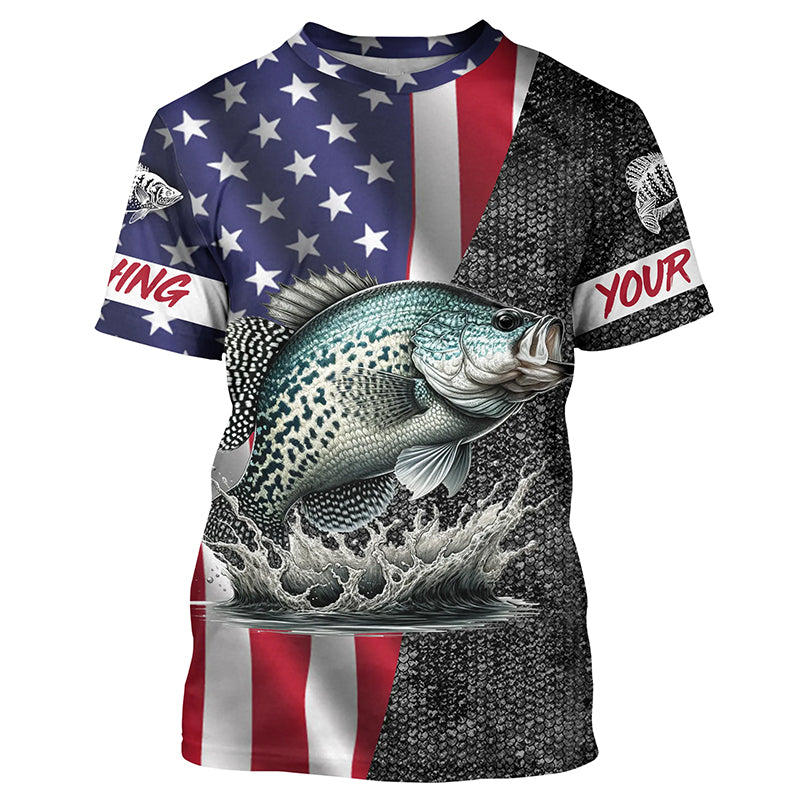 Custom American Flag patriotic Crappie Fishing Jerseys, Personalized Crappie fishing T-shirt NQS4958