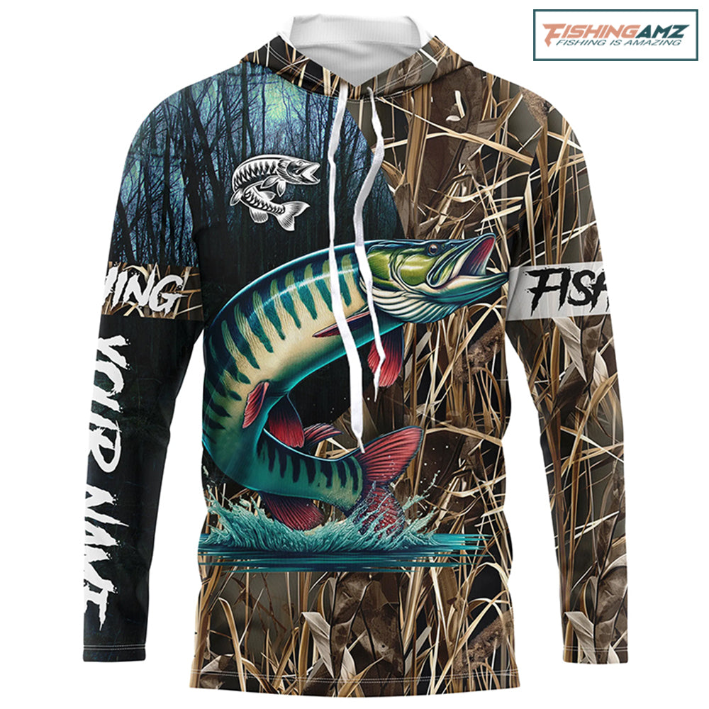 Musky Fishing camo Custom fishing Long sleeve, Long sleeves hooded shirts NPQ278