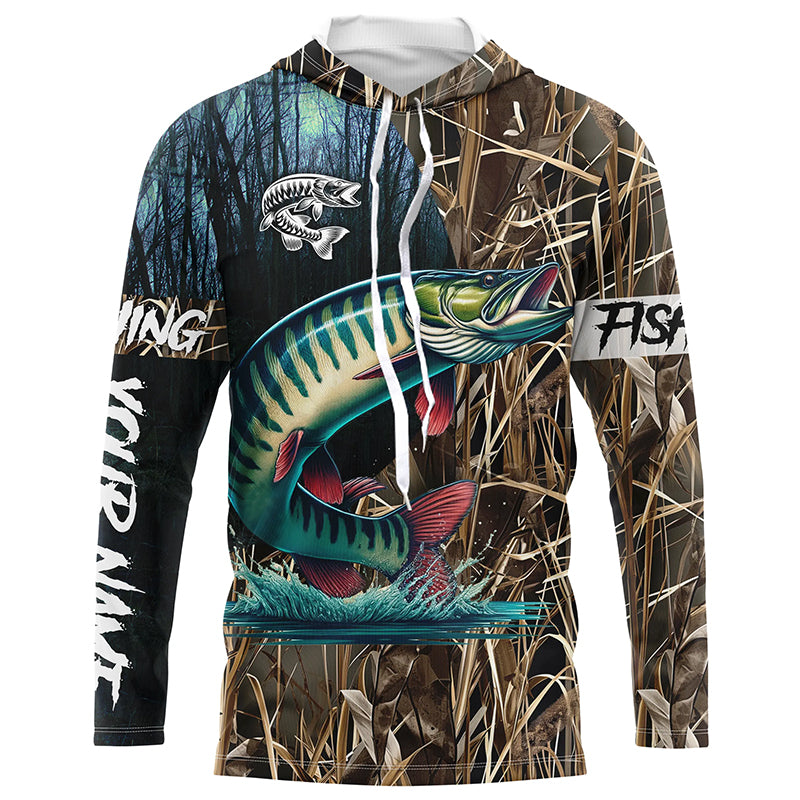 Musky Fishing camo Custom fishing Long sleeve, Long sleeves hooded shirts NPQ278