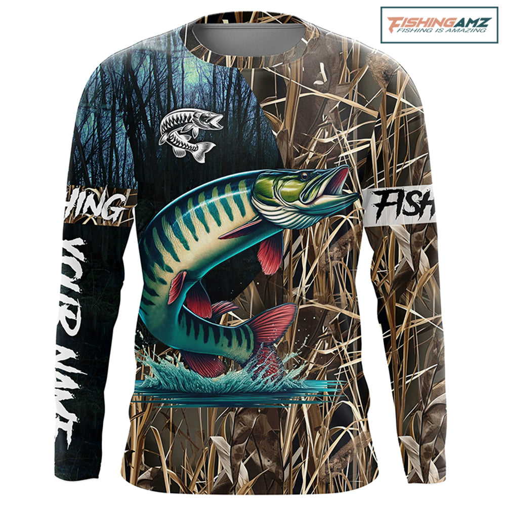 Musky Fishing camo Custom fishing Long sleeve, Long sleeves hooded shirts NPQ278