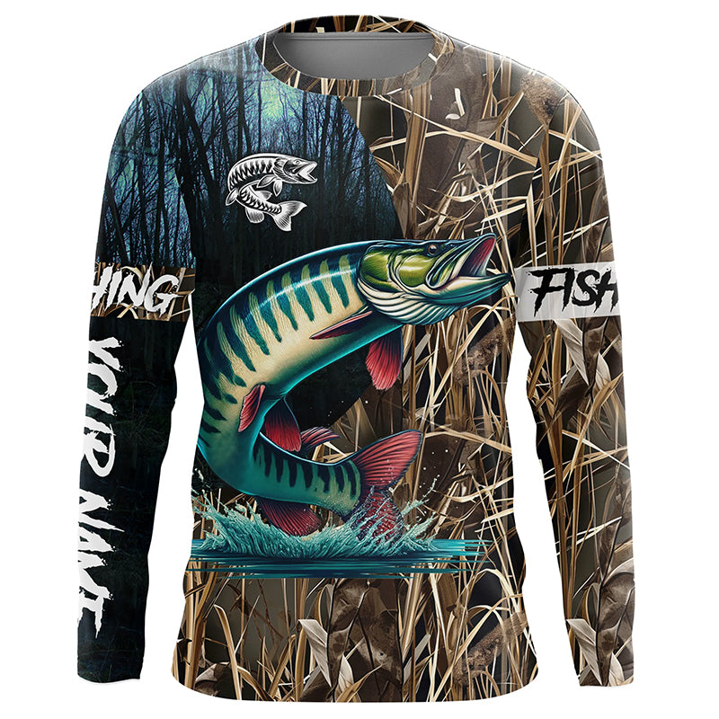 Musky Fishing camo Custom fishing Long sleeve, Long sleeves hooded shirts NPQ278