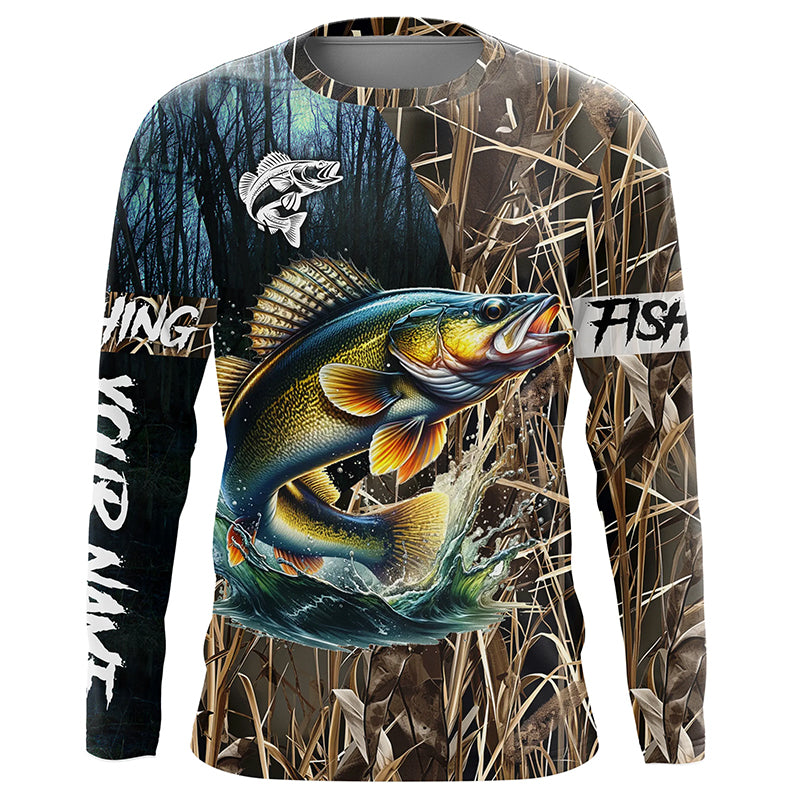 Walleye Fishing camo Customized Long sleeve fishing shirts, personalized fishing gifts NPQ306