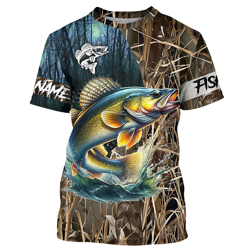 Walleye Fishing camo Customize name 3D All-over Print T-shirt, personalized fishing gift NPQ306