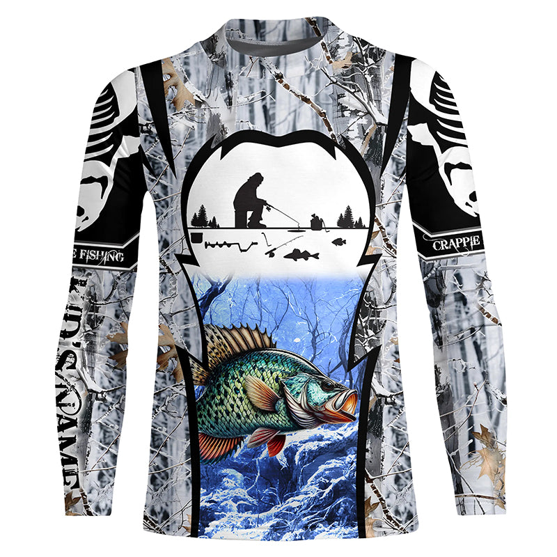 Winter crappie Ice fishing camo Customize name Performance Long Sleeve fishing shirts for Kid NQS1012