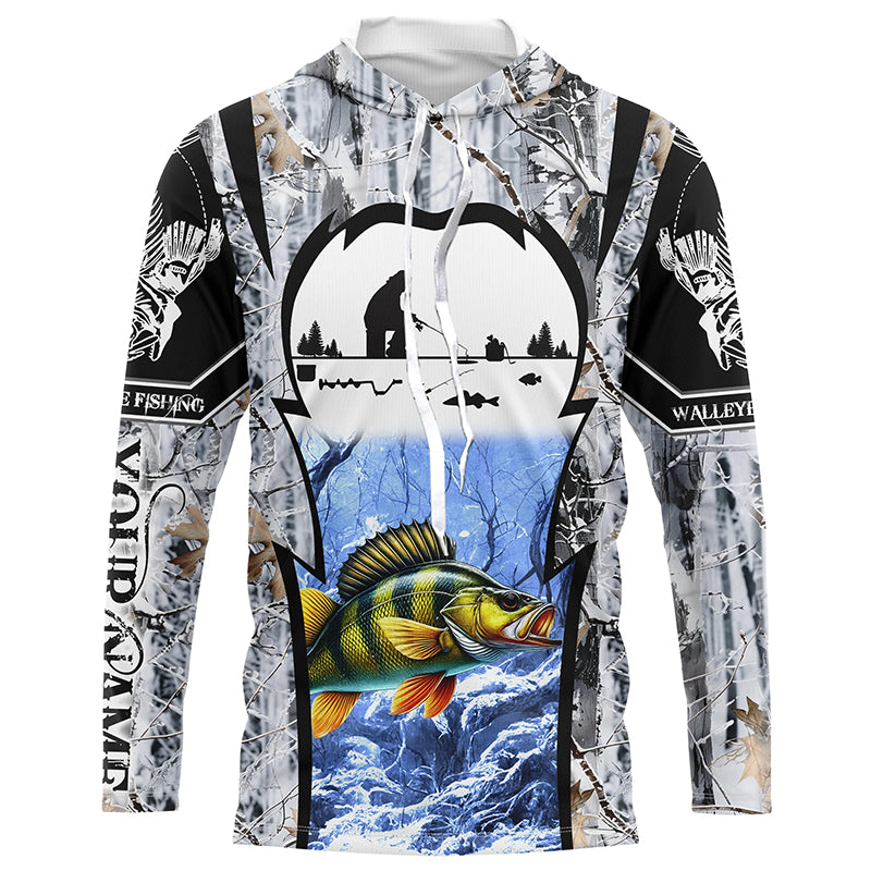 Perch fishing Ice fishing Winter camo Customize UV protection long sleeves fishing shirt for men NPQ63