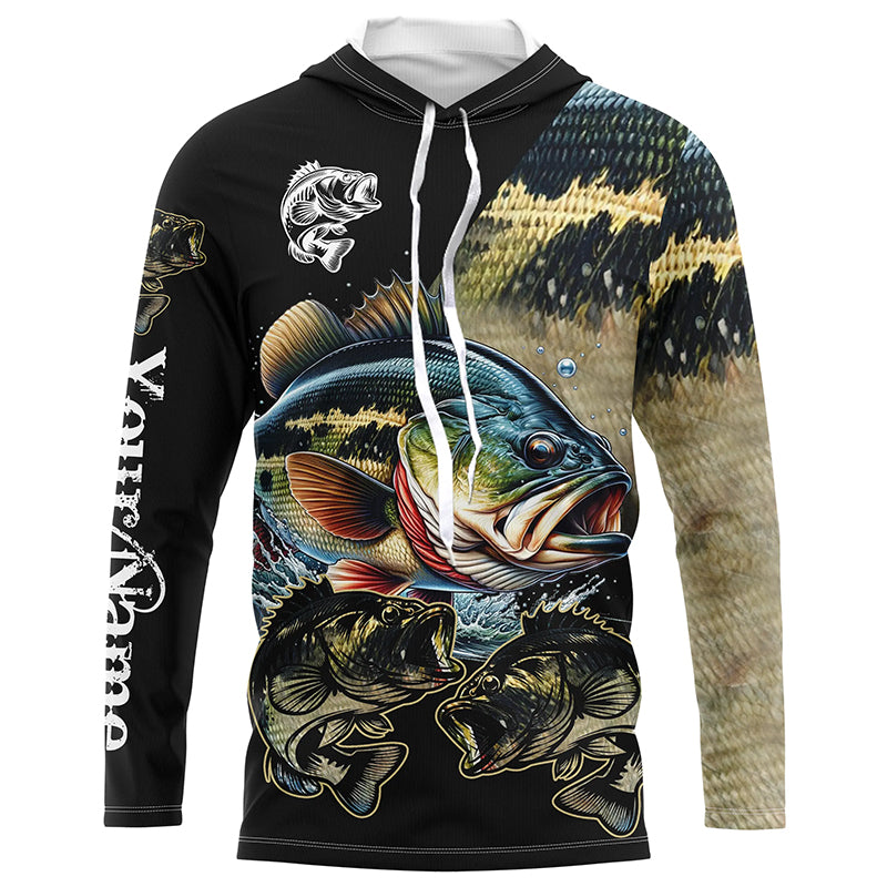 Largemouth Bass Fishing scales Customize name 3D All Over Printed fishing Long sleeve shirts NPQ274