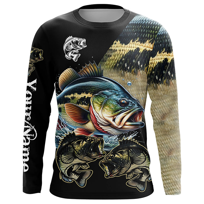 Largemouth Bass Fishing scales Customize name 3D All Over Printed fishing Long sleeve shirts NPQ274