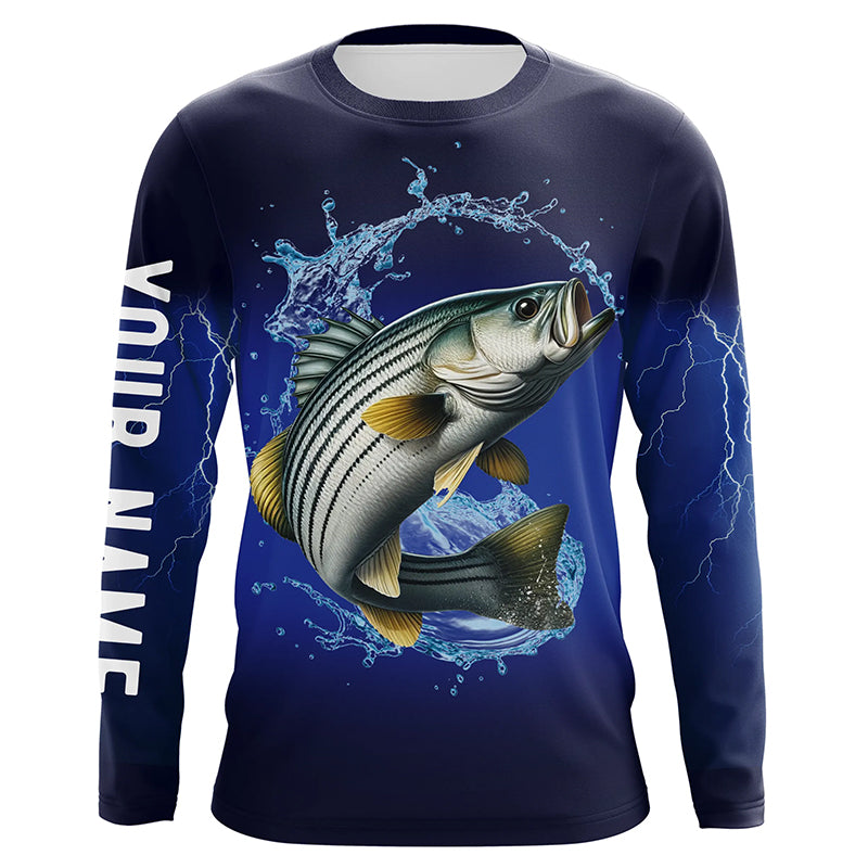 Striped Bass Fishing Blue lightning UV protection custom long sleeves fishing shirt for men NPQ241