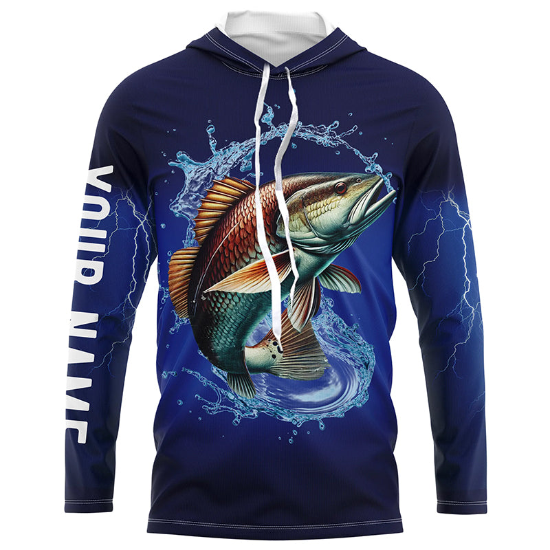 Redfish Puppy Drum Fishing Blue lightning UV protection custom long sleeves fishing shirt for men NPQ240