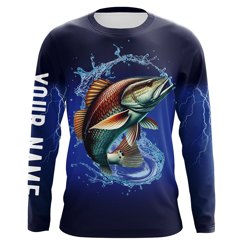 Redfish Puppy Drum Fishing Blue lightning UV protection custom long sleeves fishing shirt for men NPQ240