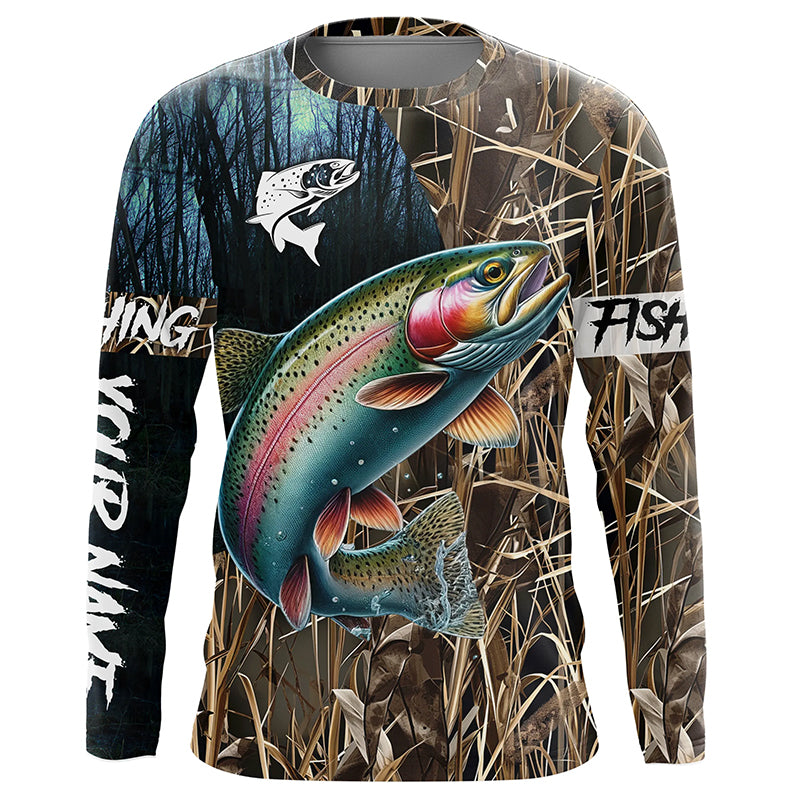 Rainbow Trout Fishing camo Customize name Long sleeve fishing shirts, personalized fishing gifts NPQ283