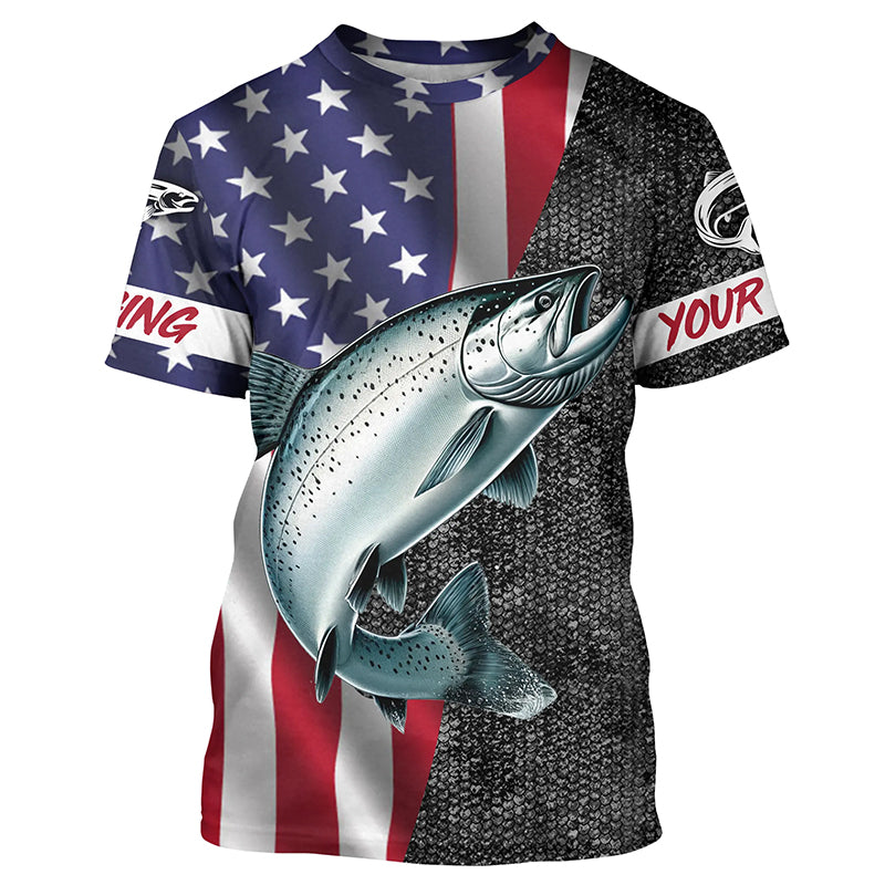 American Flag Salmon Fishing Custom performance Fishing T-Shirts, Salmon Fishing jerseys NQS7883