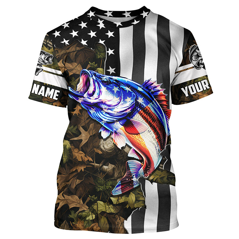 Bass Fishing American Flag black camo Customize All-over Print Unisex fishing T-shirt NPQ88