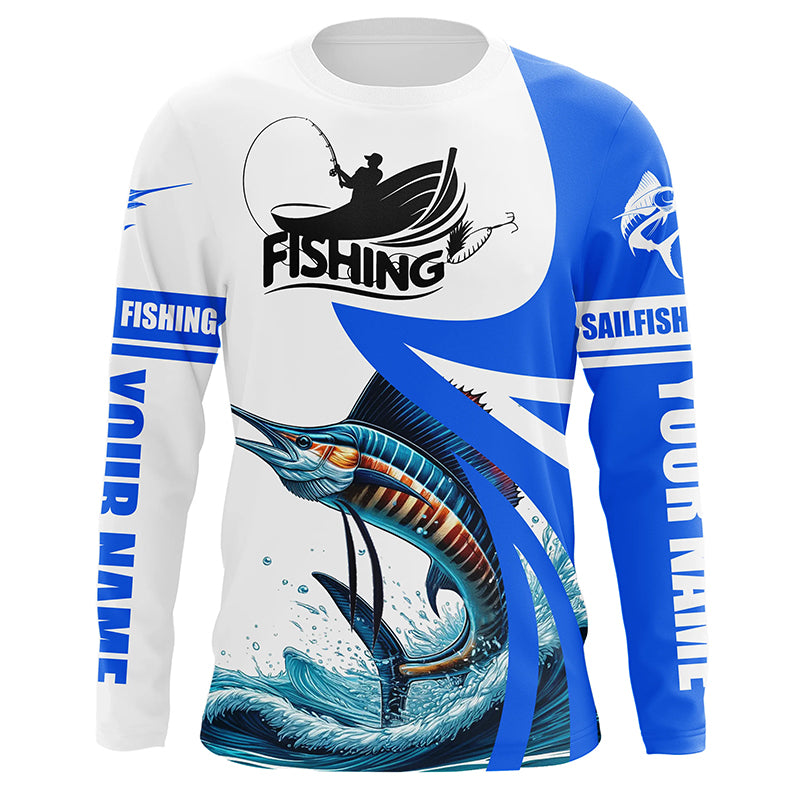 Sailfish fishing Custom sun protection long sleeve fishing shirts, Sailfish fishing jerseys | Blue NQS5321