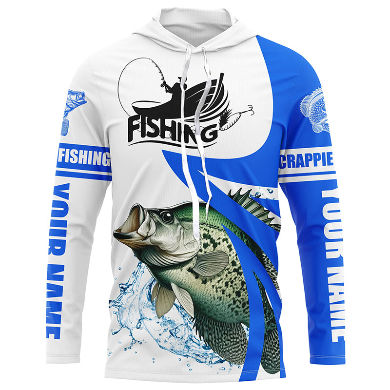 Crappie fishing tournament Fishing Jersey, Personalized white blue crappie fishing Long sleeve shirt NQS5032