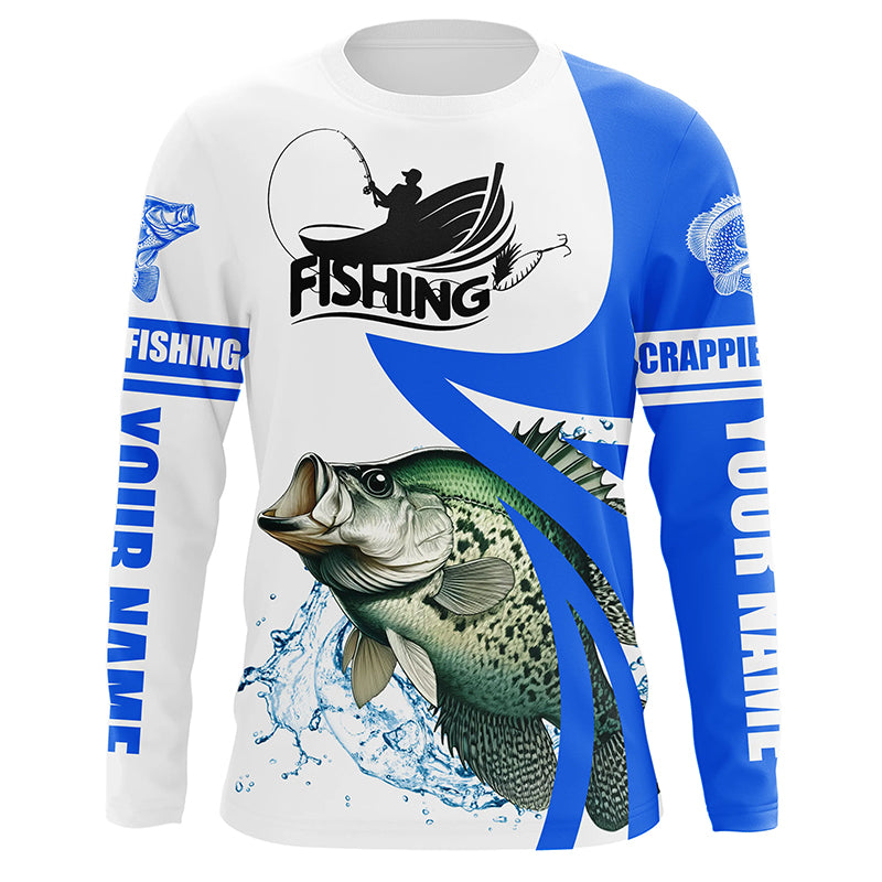 Crappie fishing tournament Fishing Jersey, Personalized white blue crappie fishing Long sleeve shirt NQS5032