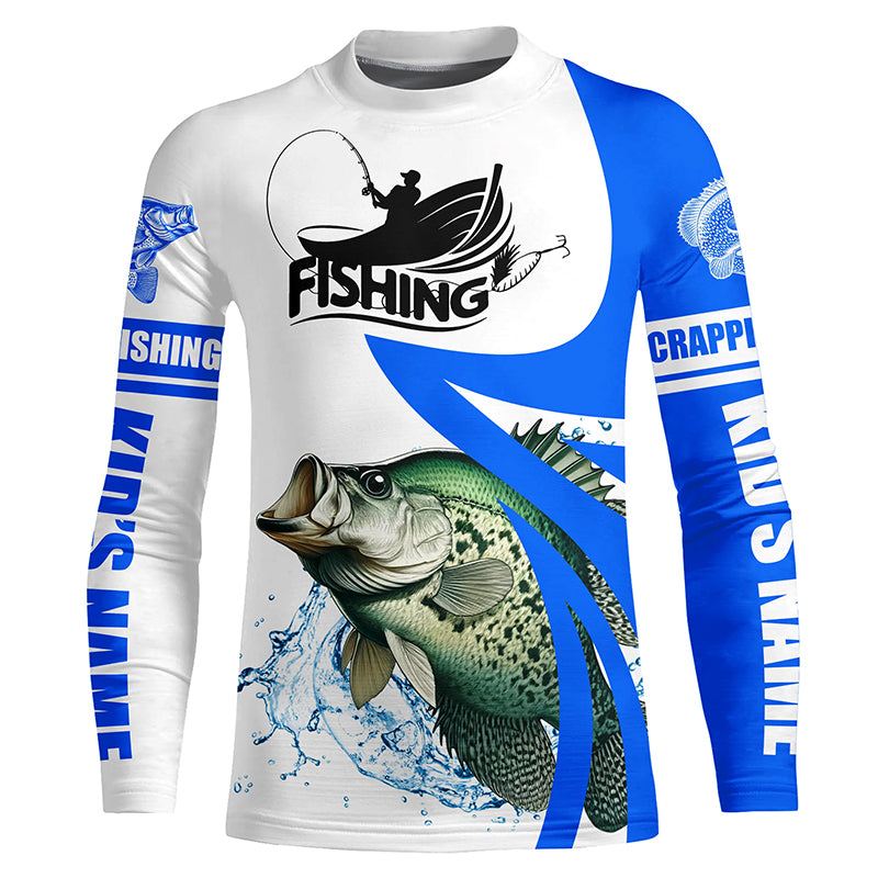 Crappie fishing tournament Fishing Jersey, Personalized white blue crappie fishing Kid Long sleeve NQS5032