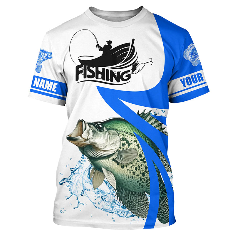 Crappie fishing tournament Fishing Jersey, Personalized white and blue crappie fishing T-shirt NQS5032