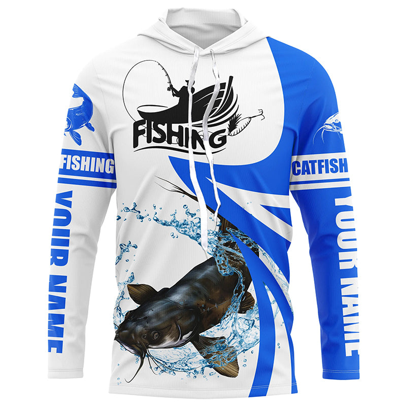 Flathead Catfish fishing tournament Fishing Jersey, Personalized white blue Catfish Long sleeve shirt NQS5033