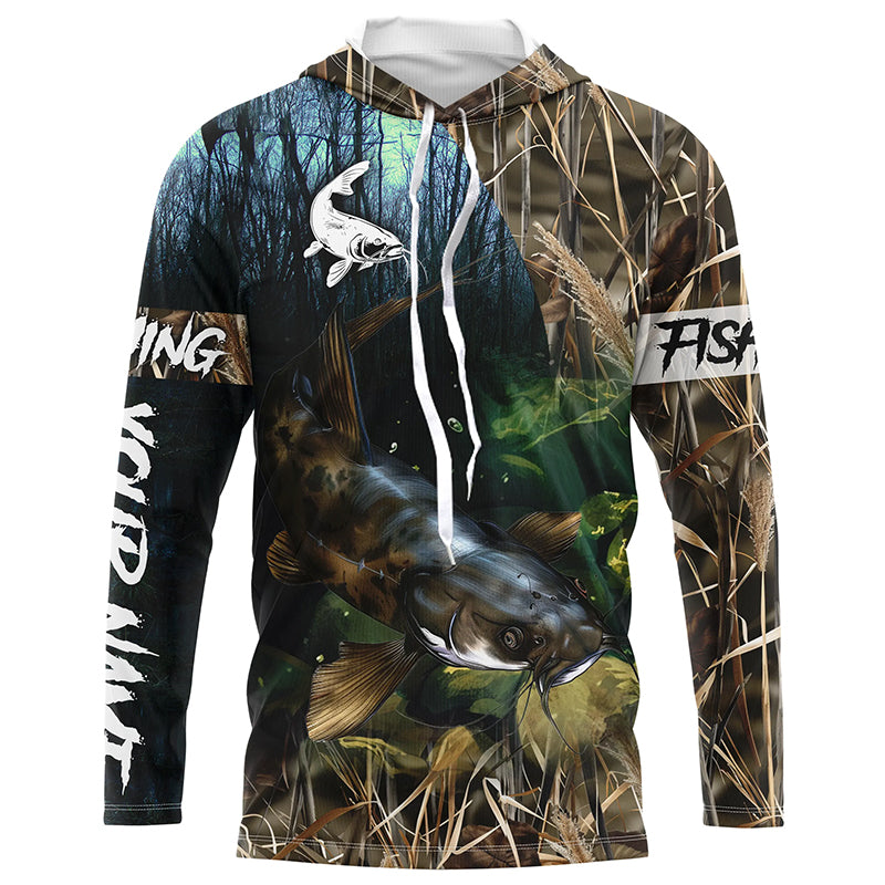 Flathead Catfish Fishing camo Customized Long sleeve Fishing Shirts, personalized fishing gift NPQ242