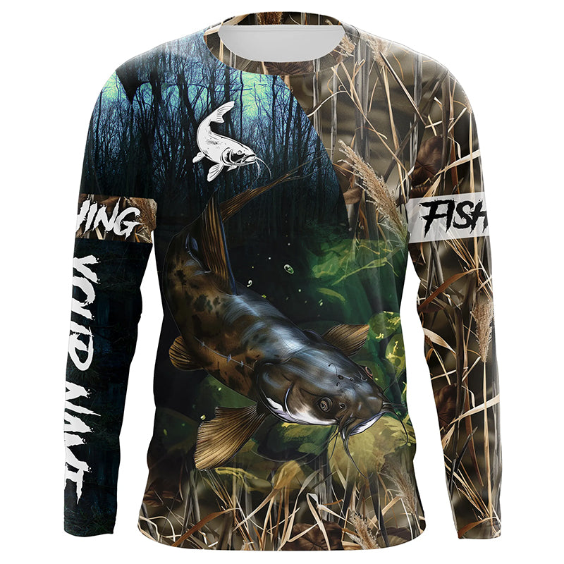 Flathead Catfish Fishing camo Customized Long sleeve Fishing Shirts, personalized fishing gift NPQ242