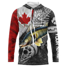 Load image into Gallery viewer, Canadian Flag Walleye Fishing skull reaper Custom fishing jerseys | Long sleeve, Long Sleeve Hooded NPQ787
