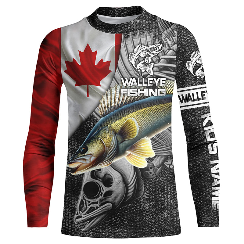 Canadian Flag Walleye Fishing walleye skull reaper Custom Kid Long Sleeves NPQ787