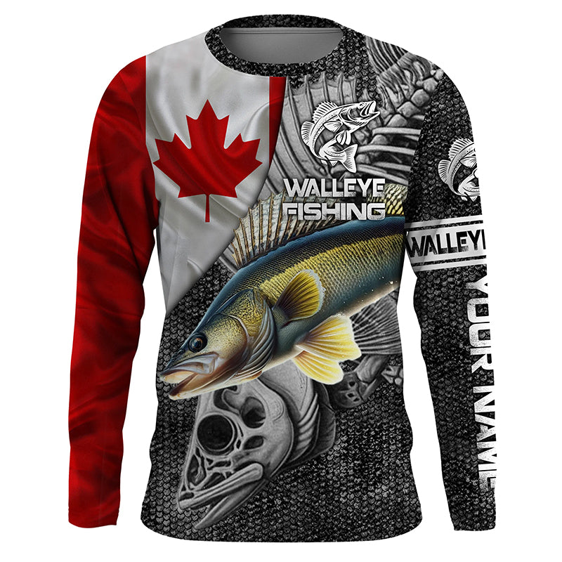 Canadian Flag Walleye Fishing skull reaper Custom fishing jerseys | Long sleeve, Long Sleeve Hooded NPQ787