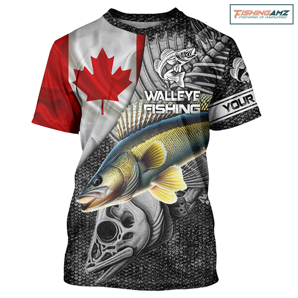 Canadian Flag Walleye Fishing walleye skull reaper Custom name fishing jerseys | Tshirt - NPQ787