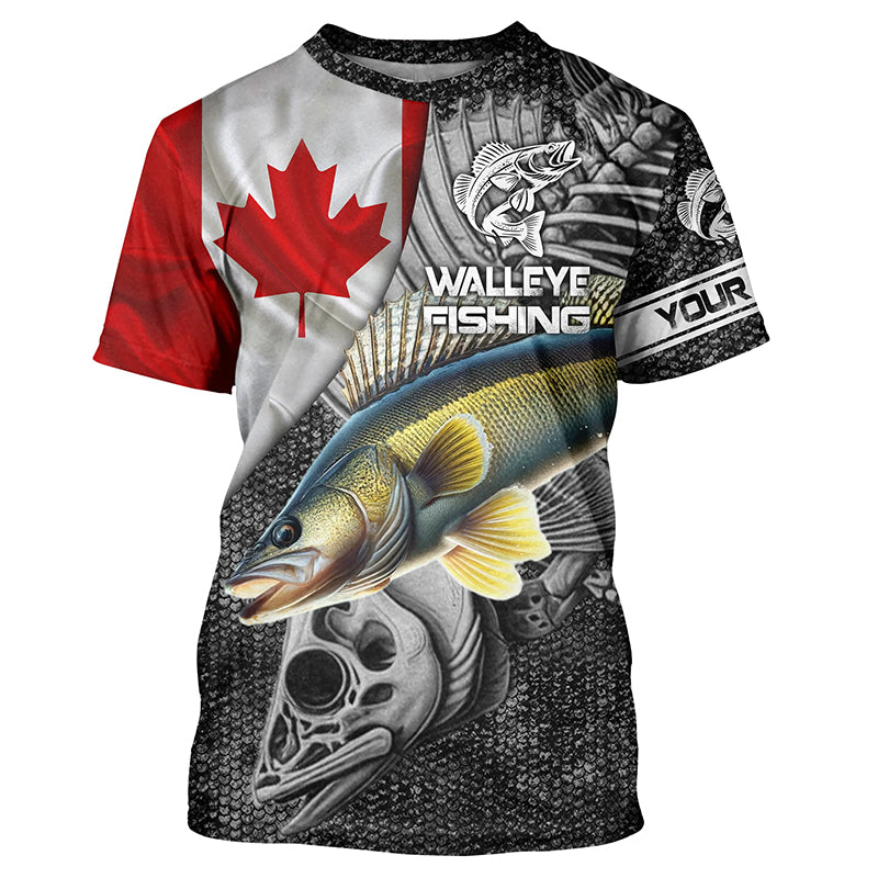 Canadian Flag Walleye Fishing walleye skull reaper Custom name fishing jerseys | Tshirt - NPQ787