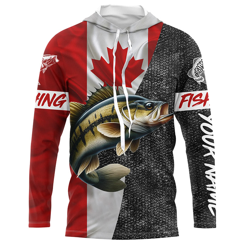 Custom Canadian Flag Smallmouth Bass Fishing, Smallmouth fishing tournament Long sleeve shirt NQS5072