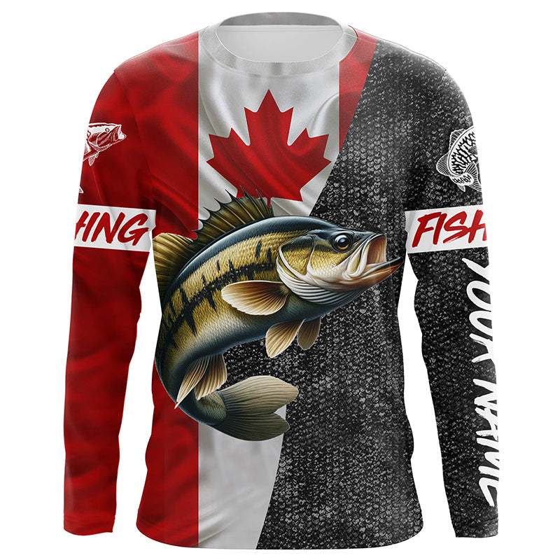 Custom Canadian Flag Smallmouth Bass Fishing, Smallmouth fishing tournament Long sleeve shirt NQS5072