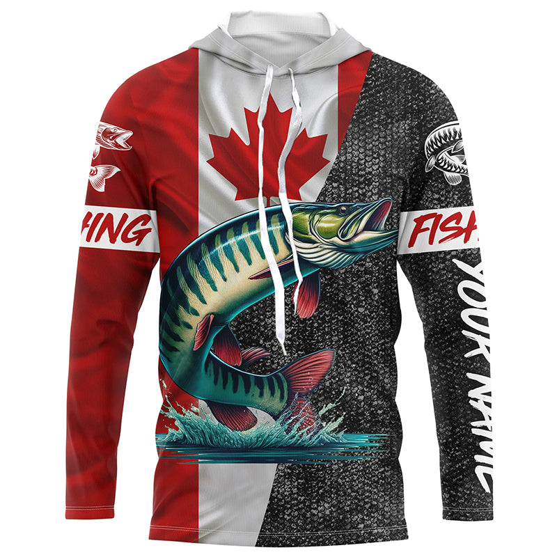 Custom Canadian Flag Musky Fishing, personalized muskie fishing tournament Long sleeve shirt NQS5073