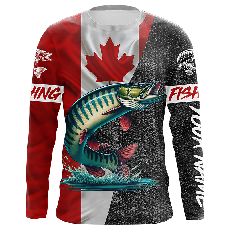 Custom Canadian Flag Musky Fishing, personalized muskie fishing tournament Long sleeve shirt NQS5073