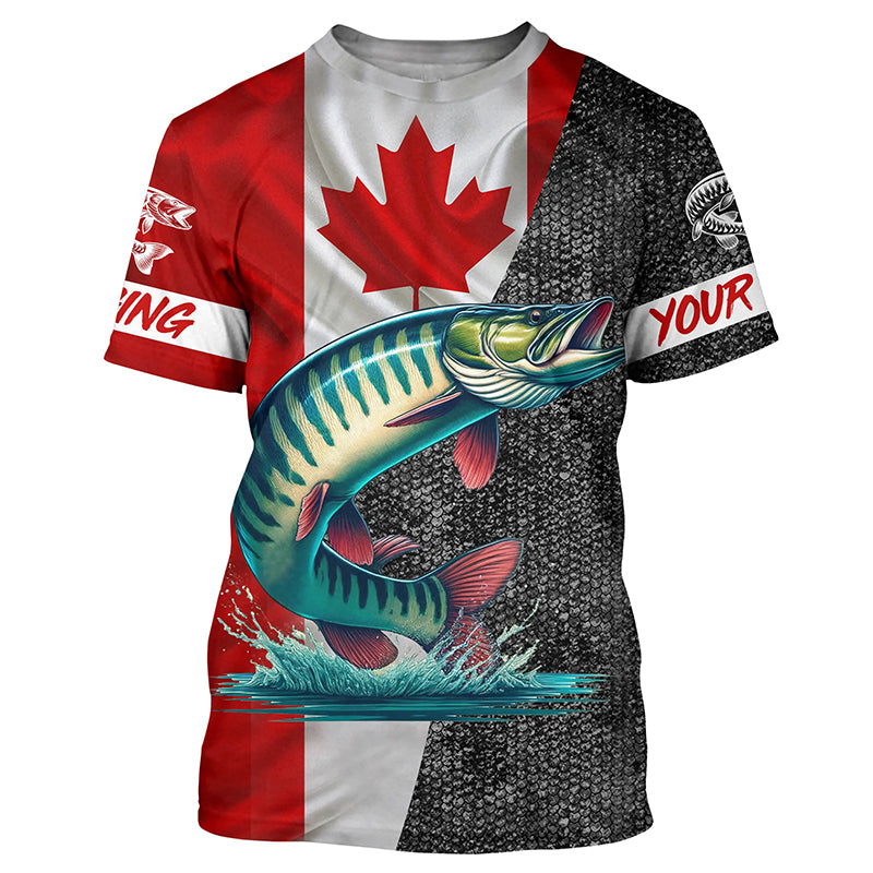 Custom Canadian Flag Musky Fishing, personalized muskie fishing tournament T-shirt NQS5073