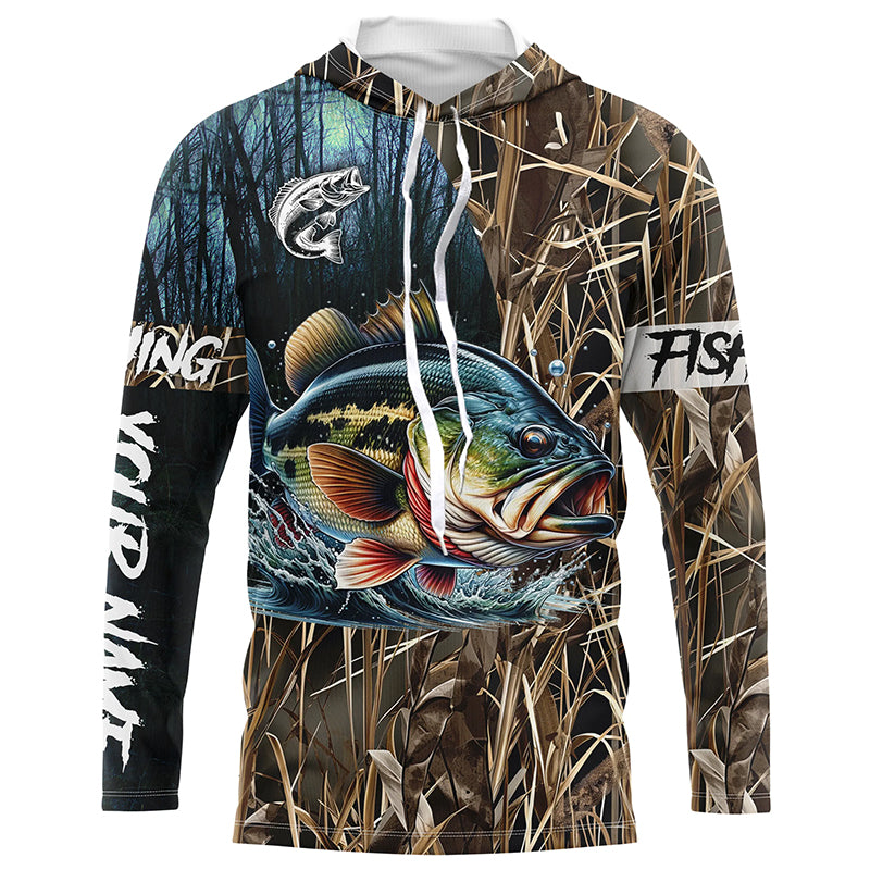 Largemouth Bass Fishing Camo Customize Name UV protection long sleeves fishing shirt NPQ16